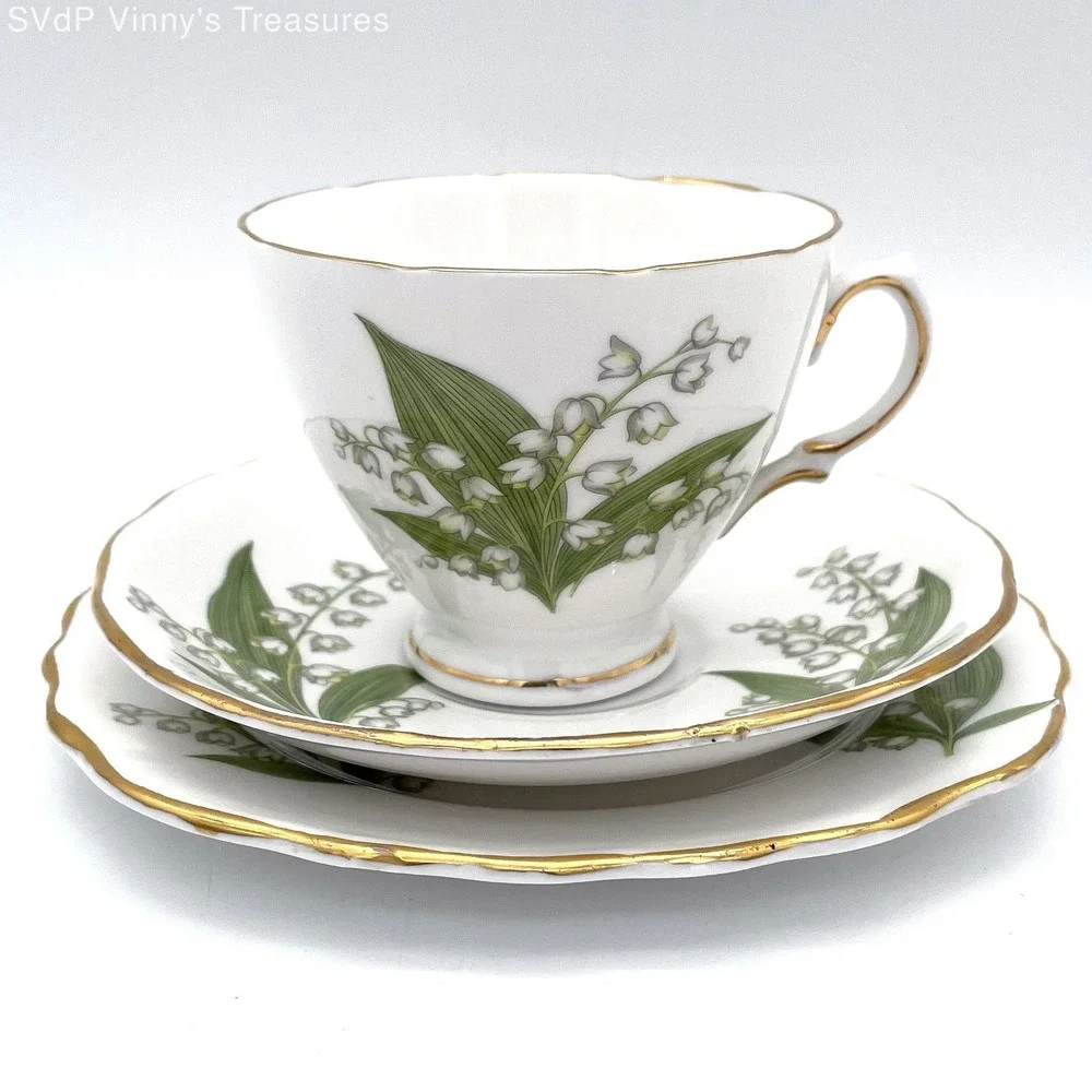 Royal Vale Lily of the Valley Bone China Tea Cup Saucer Plate 3pc Trio Vintage
